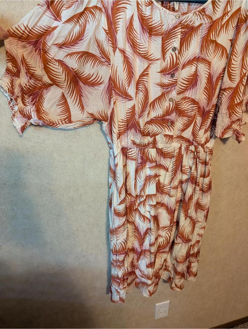 ANTHROPOLOGIE brown cream floral button down dress sz L - Picture 4 of 9